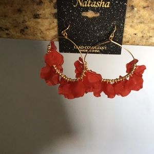 New Natasha Red & Gold 3 D Floral Hoops